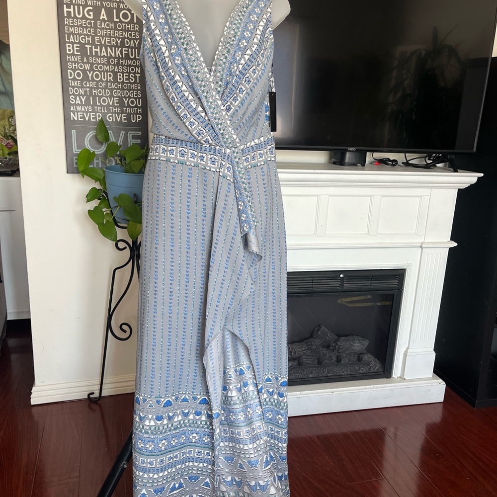 Chic Blue and White Maxi Dress